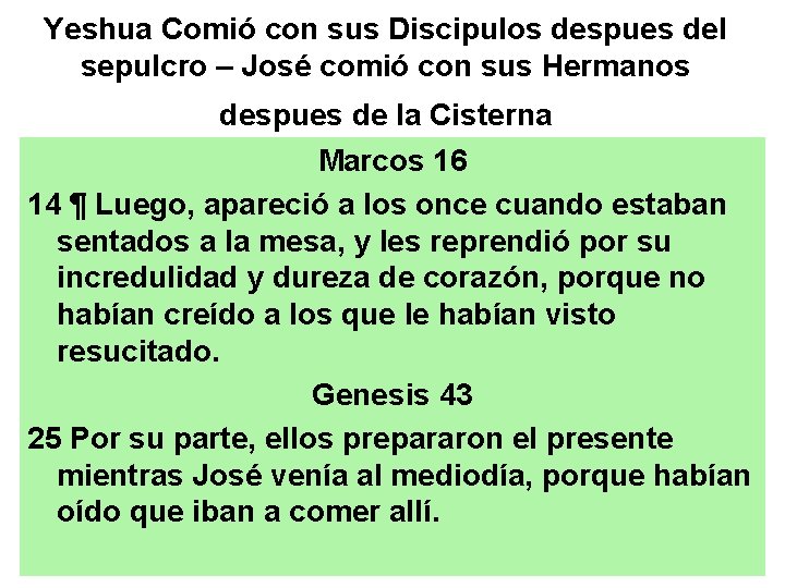 Yeshua Comió con sus Discipulos despues del sepulcro – José comió con sus Hermanos