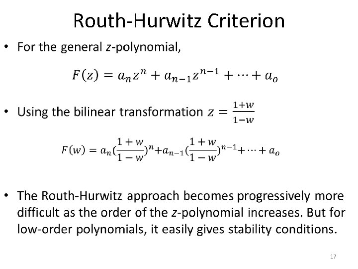 Routh-Hurwitz Criterion • 17 