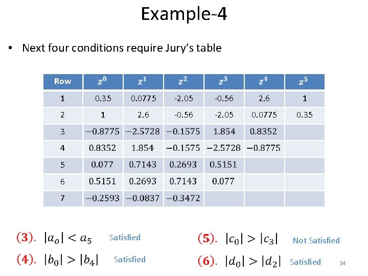 Example-4 • Next four conditions require Jury’s table Row 1 0. 35 0. 0775