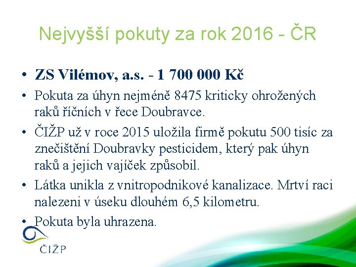 Nejvyšší pokuty za rok 2016 - ČR • ZS Vilémov, a. s. - 1