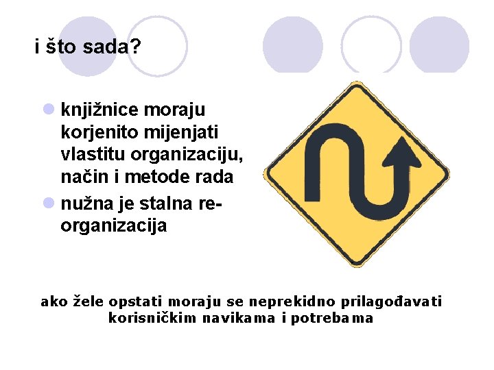 i što sada? l knjižnice moraju korjenito mijenjati vlastitu organizaciju, način i metode rada