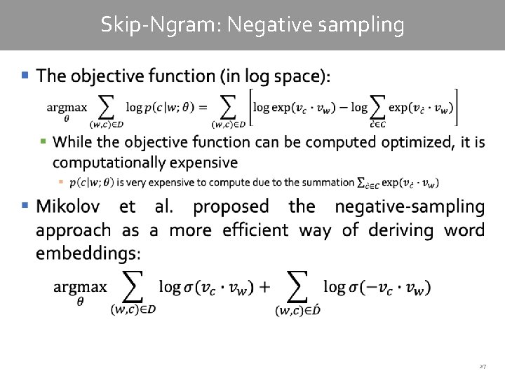 Skip-Ngram: Negative sampling § 27 