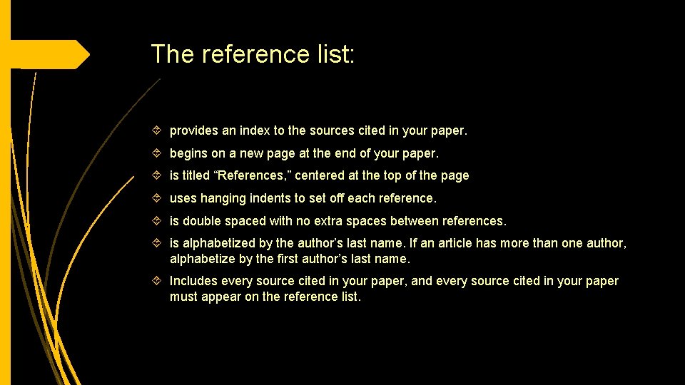 The reference list: provides an index to the sources cited in your paper. begins