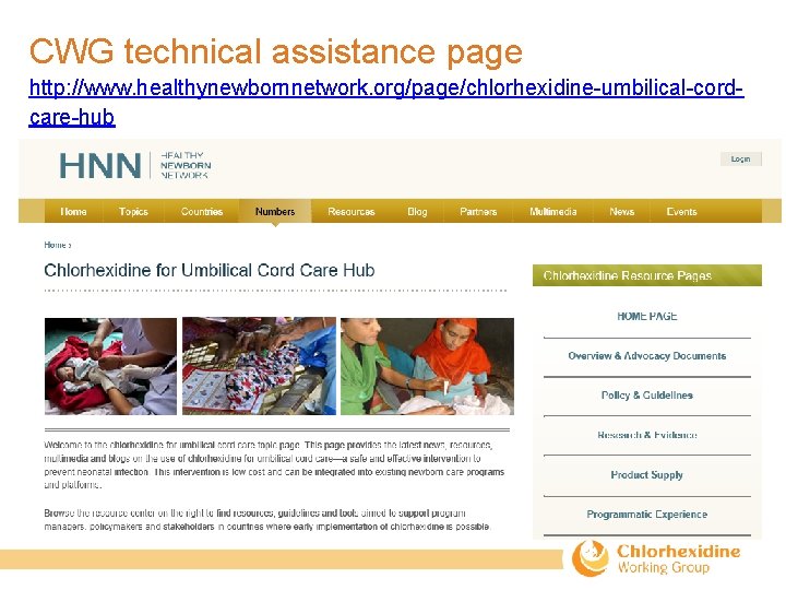 CWG technical assistance page http: //www. healthynewbornnetwork. org/page/chlorhexidine-umbilical-cordcare-hub 