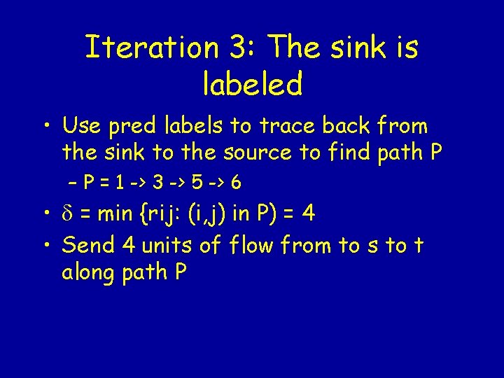 Iteration 3: The sink is labeled • Use pred labels to trace back from