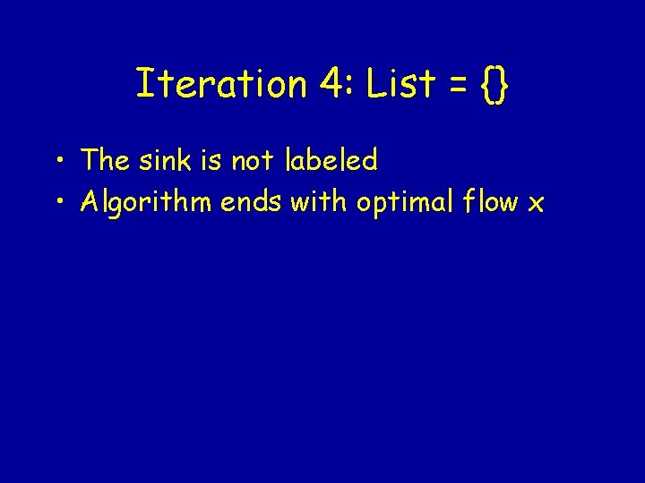 Iteration 4: List = {} • The sink is not labeled • Algorithm ends