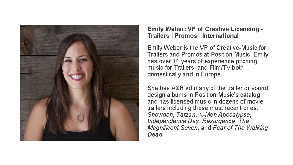 Emily Weber: VP of Creative Licensing Trailers | Promos | International Emily Weber is