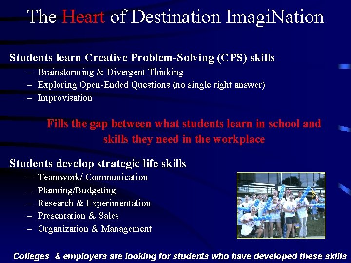 The Heart of Destination Imagi. Nation Students learn Creative Problem-Solving (CPS) skills – Brainstorming