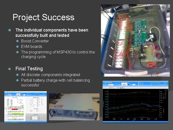 Project Success The individual components have been successfully built and tested Boost Converter EVM