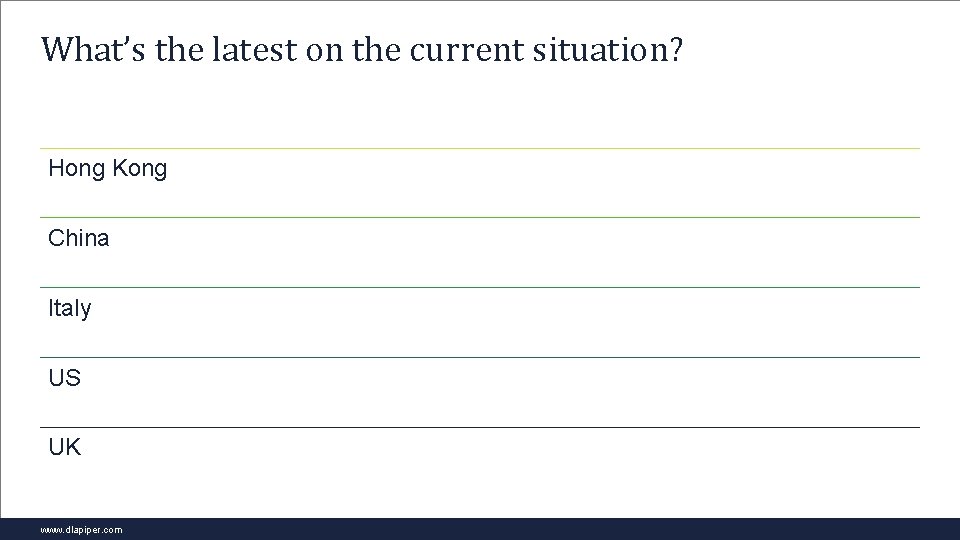 What’s the latest on the current situation? Hong Kong China Italy US UK www.