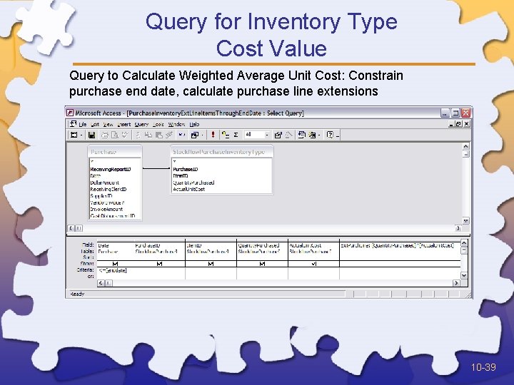 Query for Inventory Type Cost Value Query to Calculate Weighted Average Unit Cost: Constrain