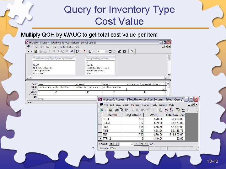 Query for Inventory Type Cost Value Multiply QOH by WAUC to get total cost