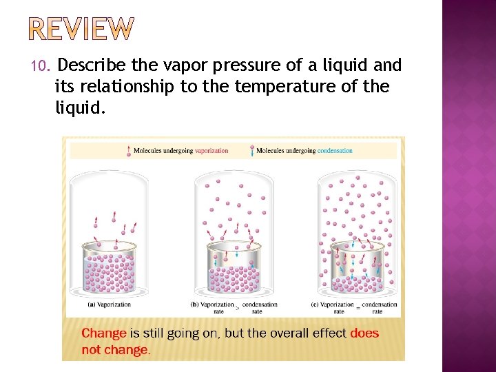 10. Describe the vapor pressure of a liquid and its relationship to the temperature