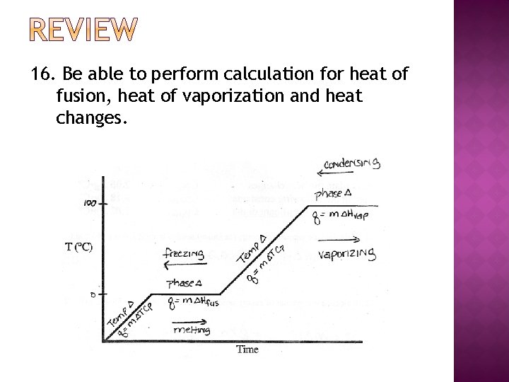16. Be able to perform calculation for heat of fusion, heat of vaporization and