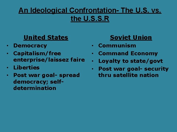 An Ideological Confrontation- The U. S. vs. the U. S. S. R United States