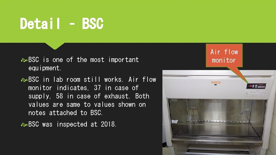 Detail – BSC is one of the most important equipment. BSC in lab room