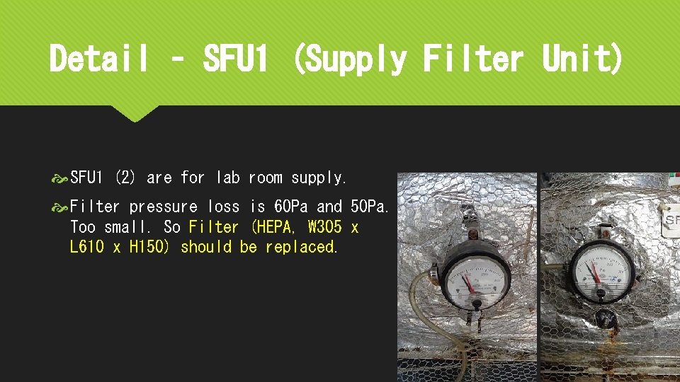 Detail – SFU 1 (Supply Filter Unit) SFU 1 (2) are for lab room