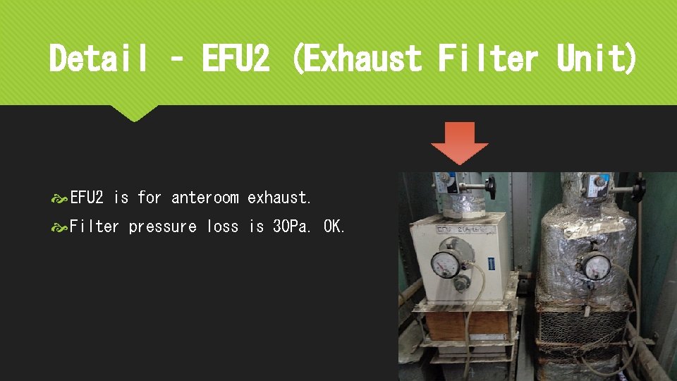Detail – EFU 2 (Exhaust Filter Unit) EFU 2 is for anteroom exhaust. Filter
