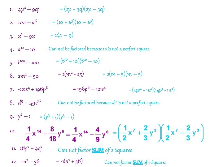 1. 4 p 2 – 9 q 2 = (2 p + 3 q)(2