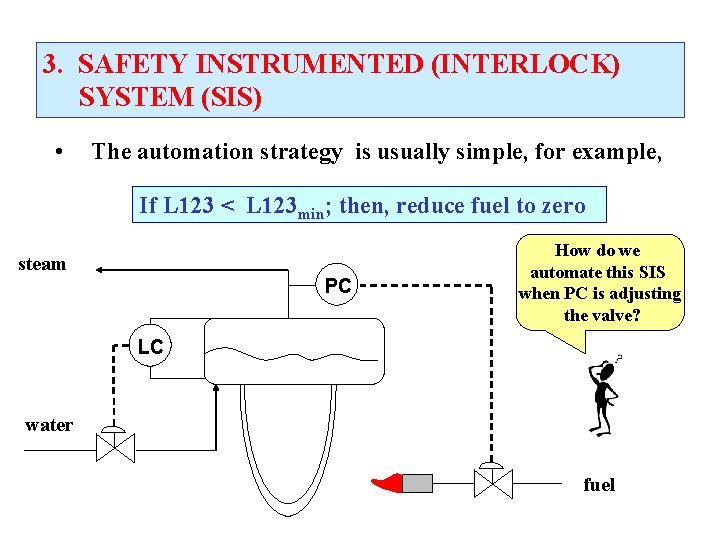 3. SAFETY INSTRUMENTED (INTERLOCK) SYSTEM (SIS) • The automation strategy is usually simple, for 3. SAFETY INSTRUMENTED (INTERLOCK) SYSTEM (SIS) • The automation strategy is usually simple, for
