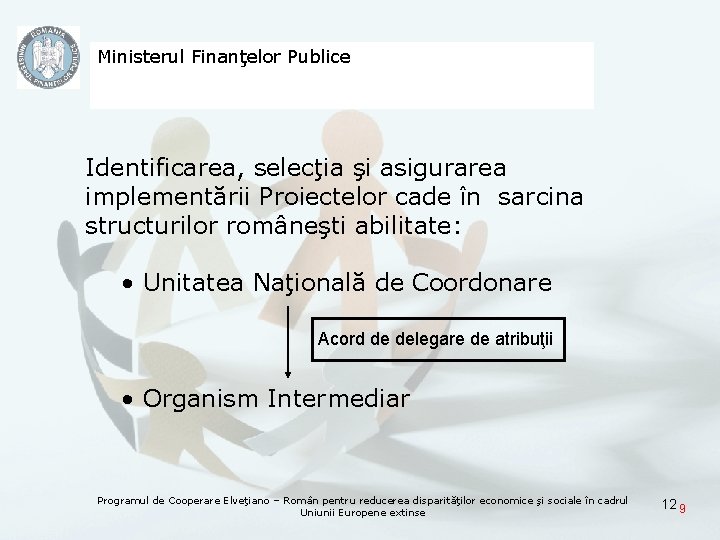 Ministerul Finanţelor Publice Identificarea, selecţia şi asigurarea implementării Proiectelor cade în sarcina structurilor româneşti