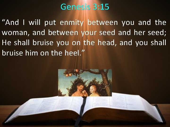 Genesis 3: 15 “And I will put enmity between you and the woman, and