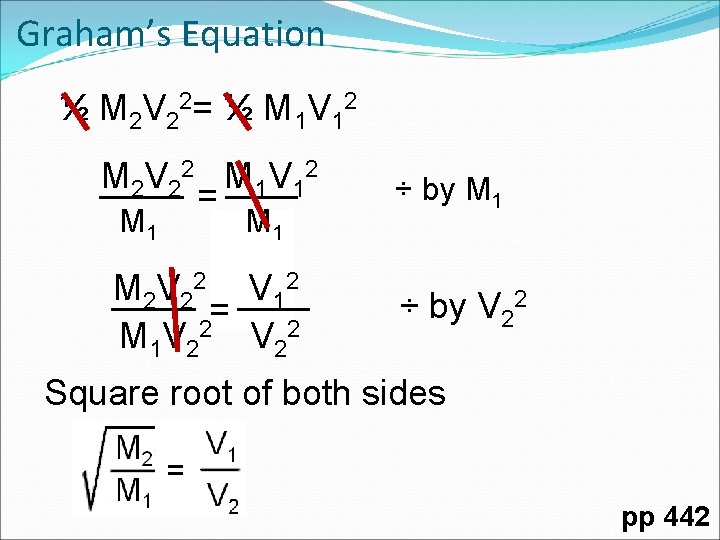 Graham’s Equation ½ M 2 V 22= ½ M 1 V 12 M 2