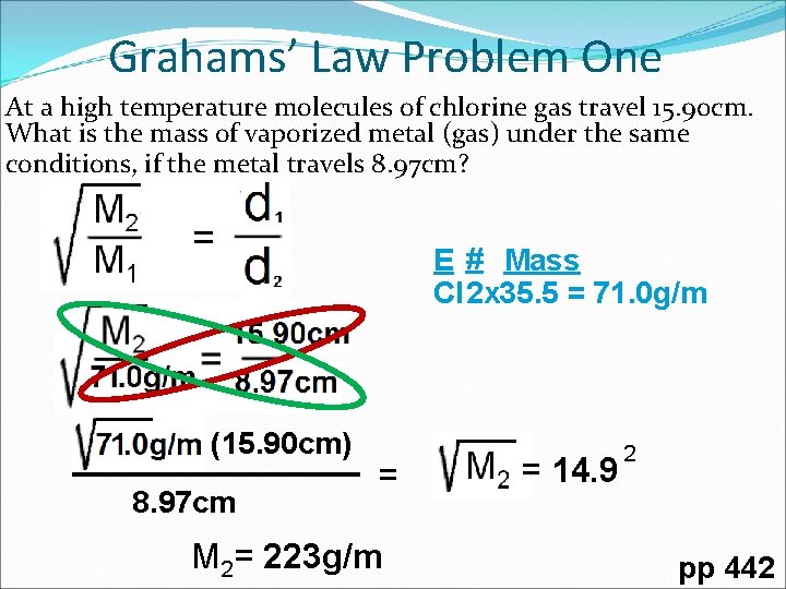 Grahams’ Law Problem One At a high temperature molecules of chlorine gas travel 15.
