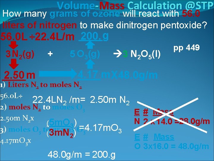 Volume-Mass Calculation @STP How many grams of ozone will react with 56. 0 liters