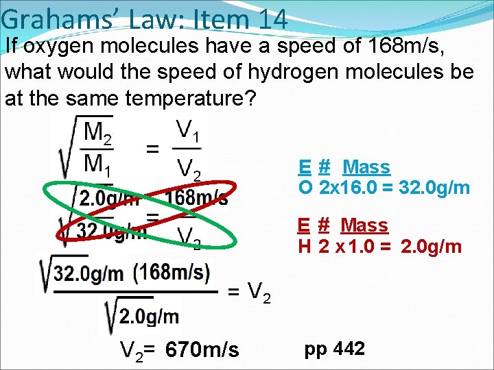 Grahams’ Law: Item 14 If oxygen molecules have a speed of 168 m/s, what