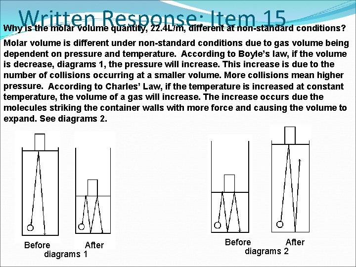 Written Response: Item 15 Why is the molar volume quantity, 22. 4 L/m, different