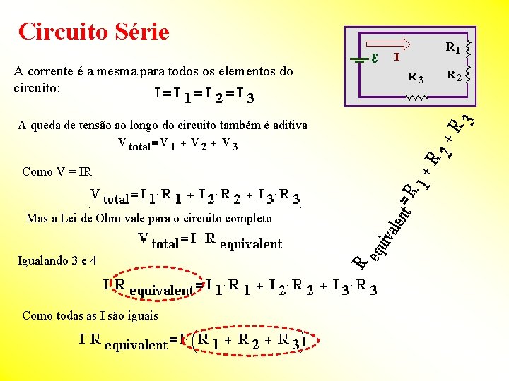 Circuito Série A corrente é a mesma para todos os elementos do circuito: A