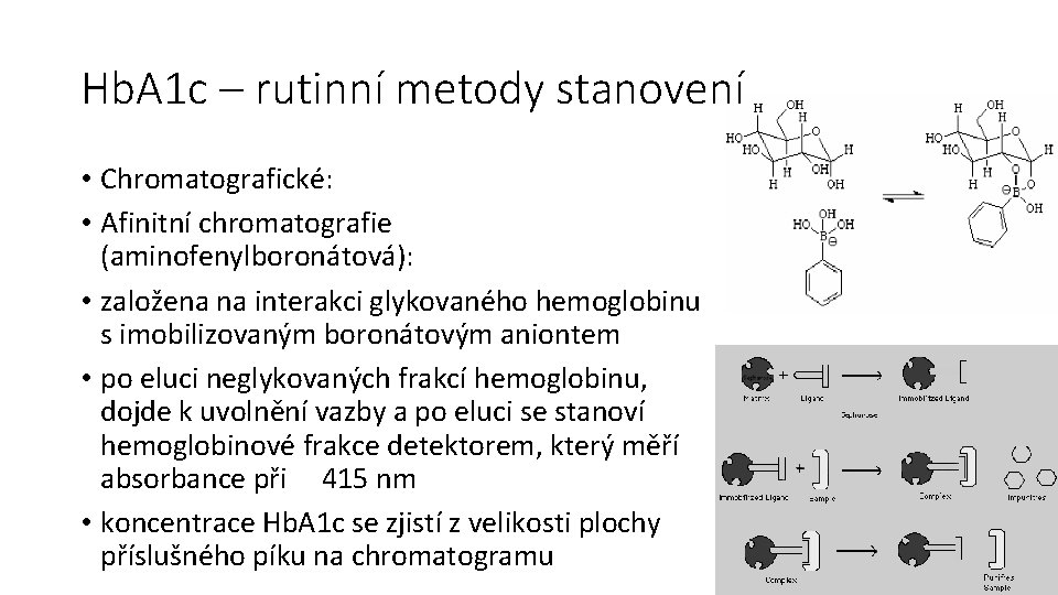 Hb. A 1 c – rutinní metody stanovení • Chromatografické: • Afinitní chromatografie (aminofenylboronátová):