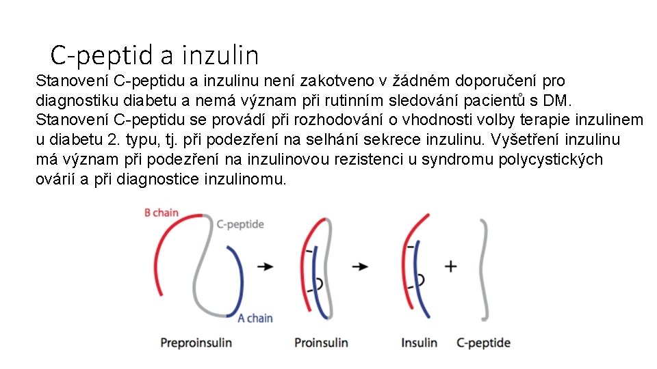 C-peptid a inzulin Stanovení C-peptidu a inzulinu není zakotveno v žádném doporučení pro diagnostiku