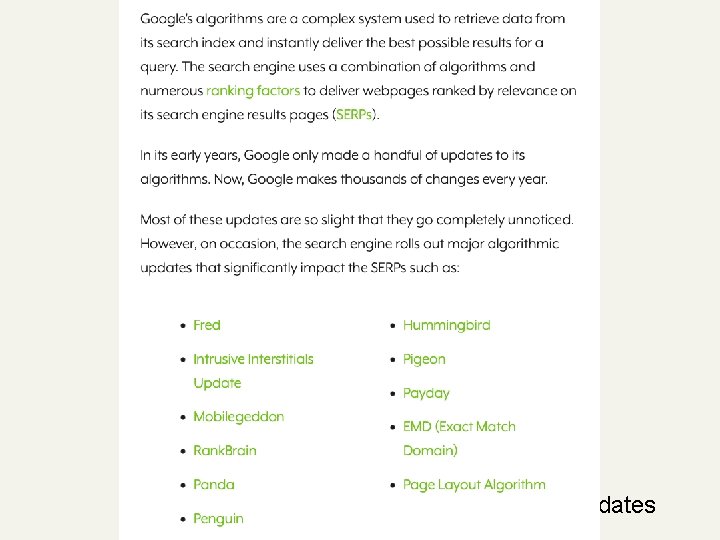 Google algorithm updates Keeping track of updates 