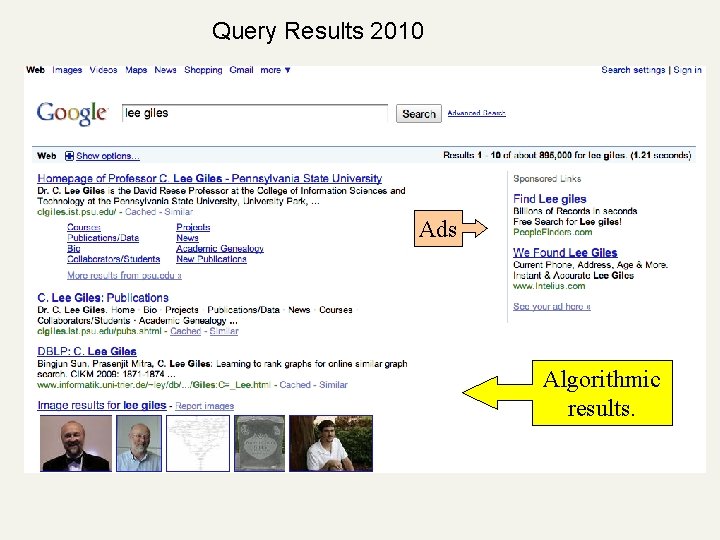 Query Results 2010 Ads Algorithmic results. 