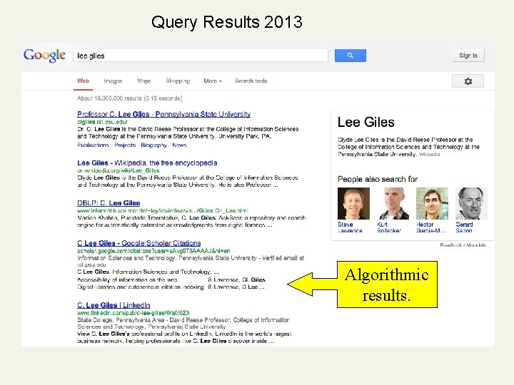 Query Results 2013 Algorithmic results. 