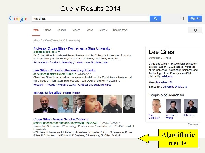 Query Results 2014 Algorithmic results. 