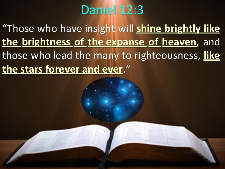 Daniel 12: 3 “Those who have insight will shine brightly like the brightness of
