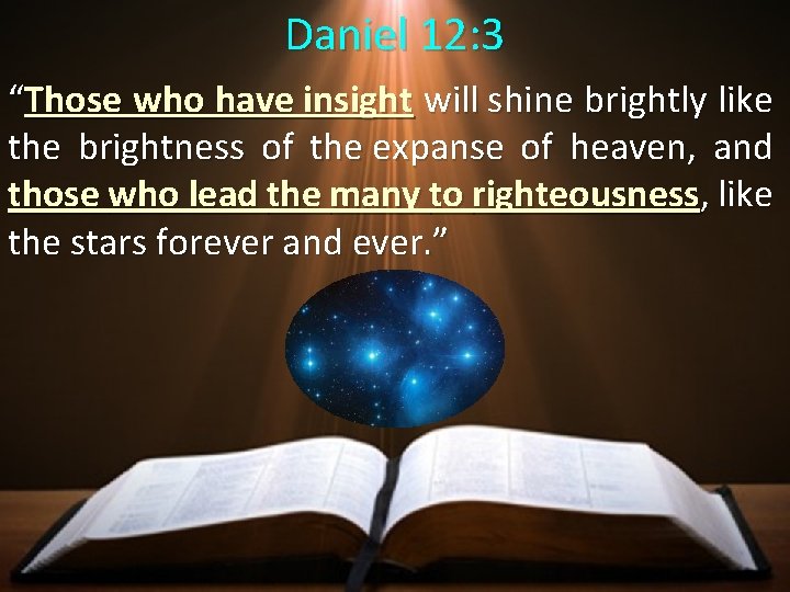 Daniel 12: 3 “Those who have insight will shine brightly like the brightness of