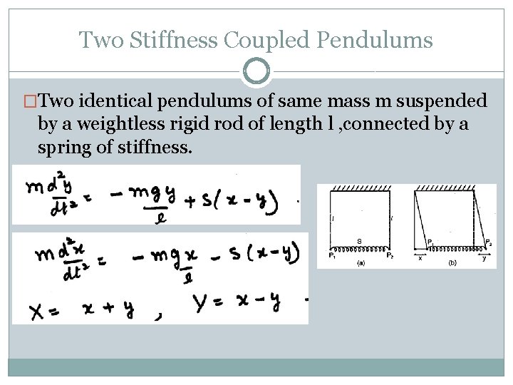 Two Stiffness Coupled Pendulums �Two identical pendulums of same mass m suspended by a