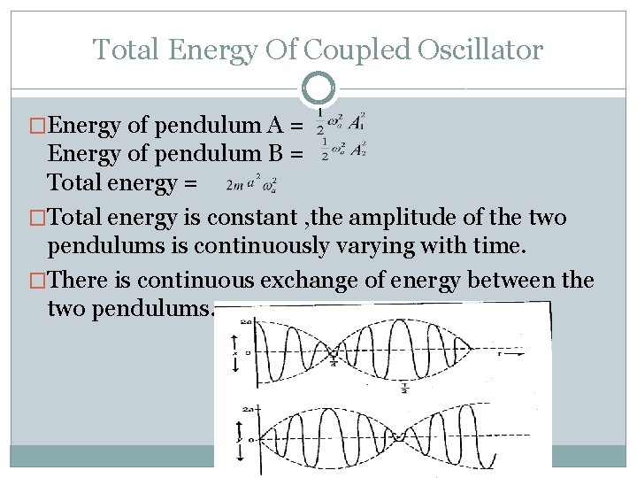 Total Energy Of Coupled Oscillator �Energy of pendulum A = Energy of pendulum B