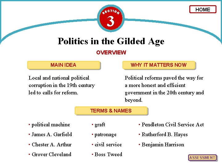 HOME 3 Politics in the Gilded Age OVERVIEW MAIN IDEA WHY IT MATTERS NOW