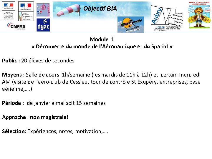 Objectif BIA Module 1 « Découverte du monde de l’Aéronautique et du Spatial »