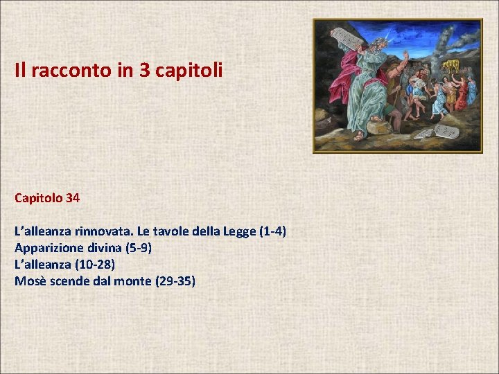 Il racconto in 3 capitoli Capitolo 34 L’alleanza rinnovata. Le tavole della Legge (1