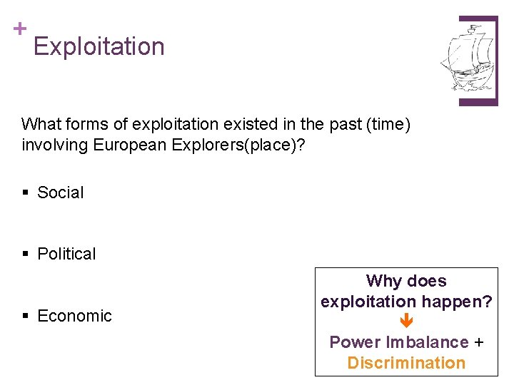 + Exploitation What forms of exploitation existed in the past (time) involving European Explorers(place)?