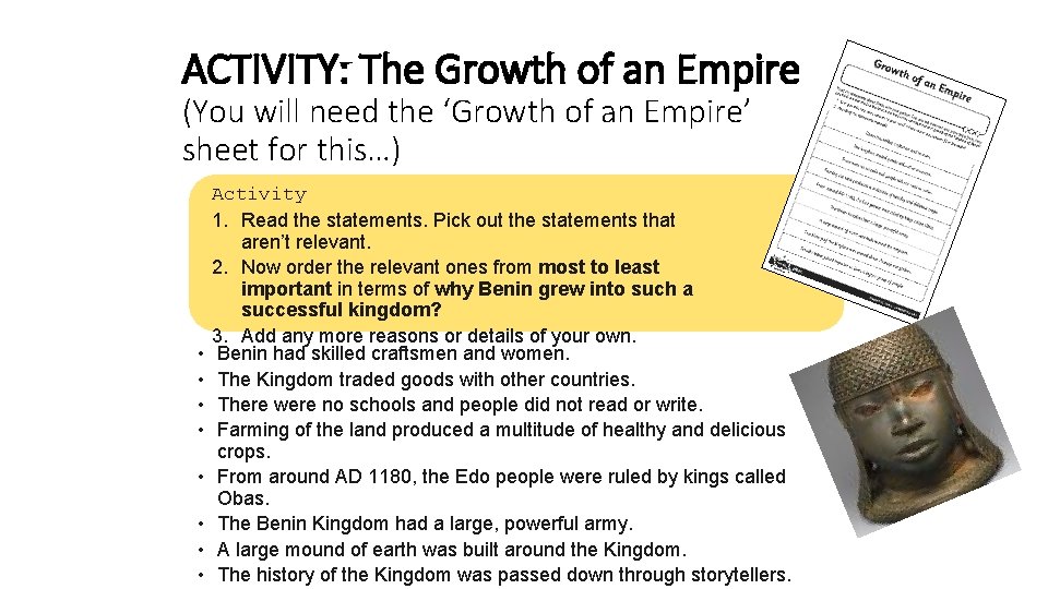 ACTIVITY: The Growth of an Empire (You will need the ‘Growth of an Empire’