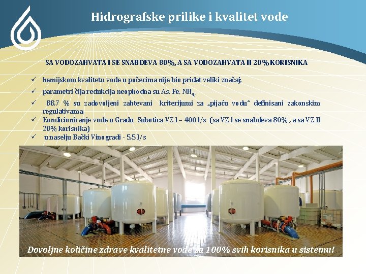 Hidrografske prilike i kvalitet vode SA VODOZAHVATA I SE SNABDEVA 80%, A SA VODOZAHVATA