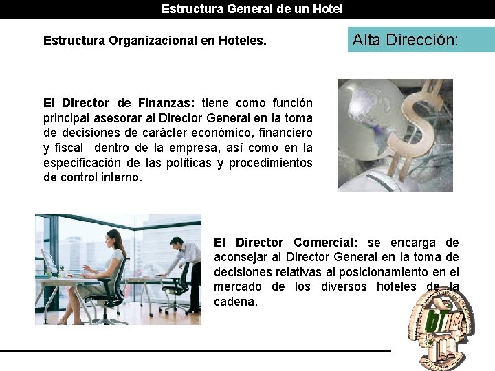 Estructura General de un Hotel Estructura Organizacional en Hoteles. Alta Dirección: El Director de