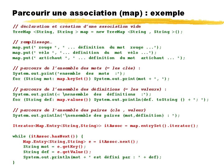 Parcourir une association (map) : exemple // déclaration et création d’une association vide Tree.